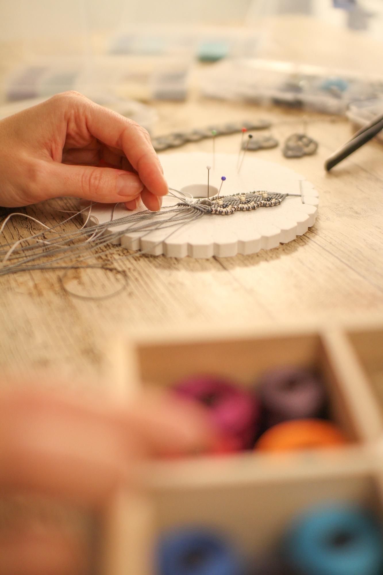 close-up of hand embroidery on linen
